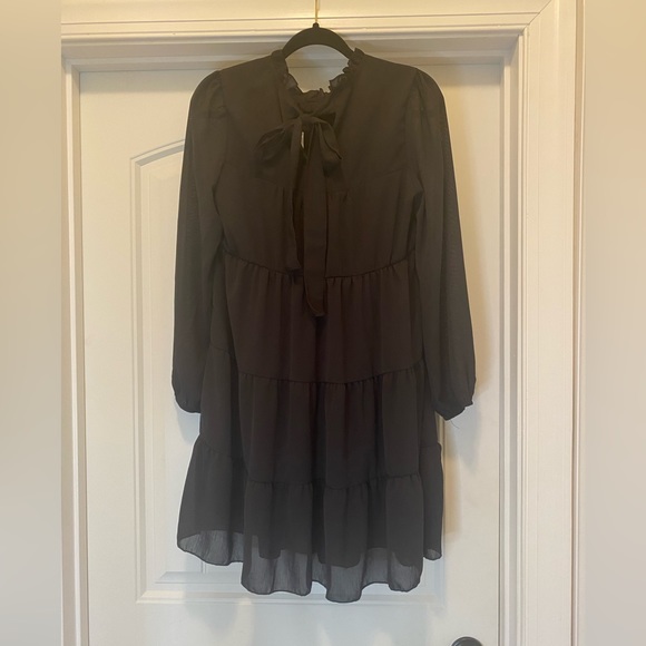 Kirundo Women’s Long Sheer Sleeve Mock Ruffle Neck Mini Dress - Picture 5 of 9